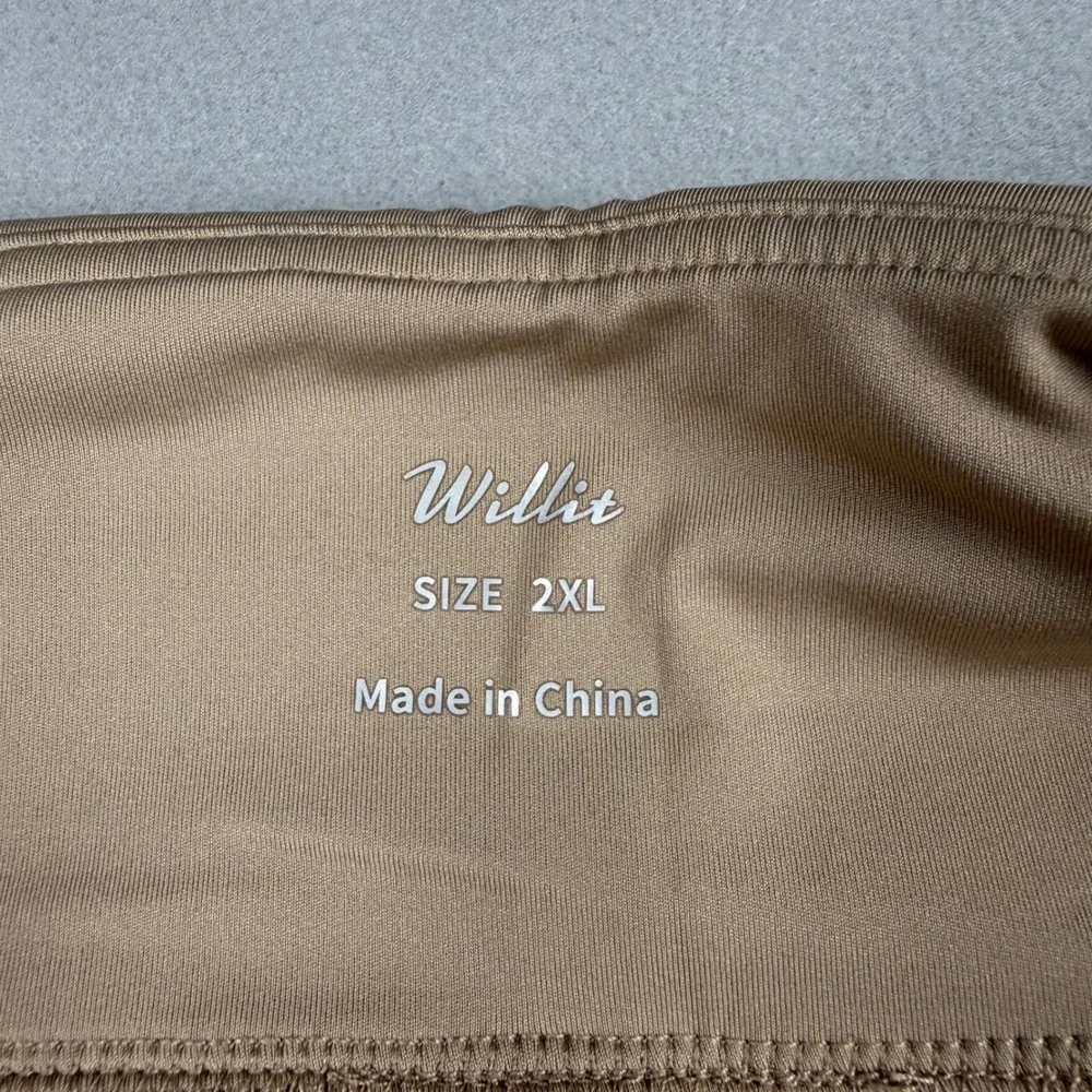 Willit Athletic Shorts Womens 2XL Tan‎ Hiking Travel Stretch Zipper Pocket Khaki